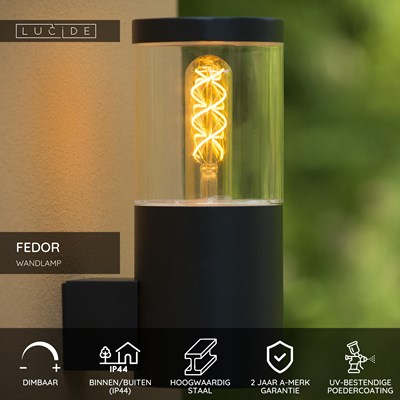 Lucide FEDOR - Wandlamp Binnen/Buiten - 1xE27 - IP44 - Zwart